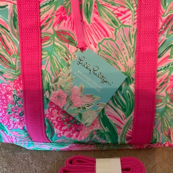 Lilly Pulitzer Floral Pink and Green Insulated Backpack Cooler - Picture 5 of 7